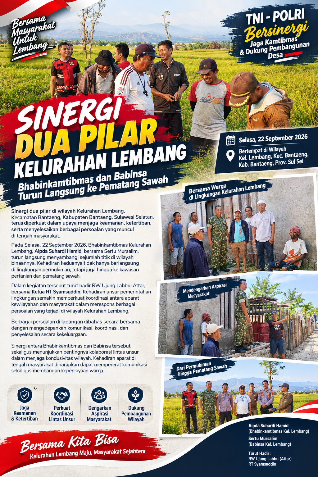 Sinergi Dua Pilar Kelurahan Lembang, Bhabinkamtibmas dan Babinsa Turun Langsung ke Pematang Sawah